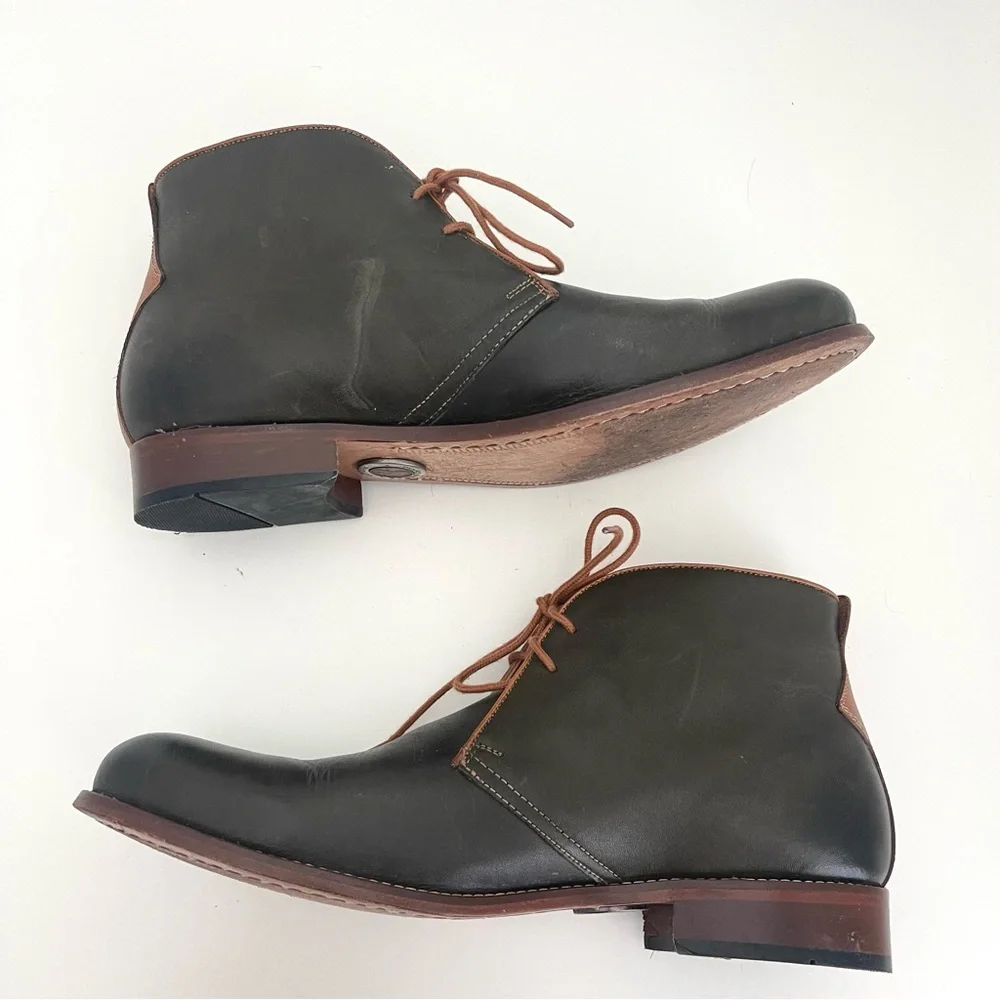 Penny Luck Visionary Leather Lace Up Olive Green Tan Chukka Dress Boots Size 11
